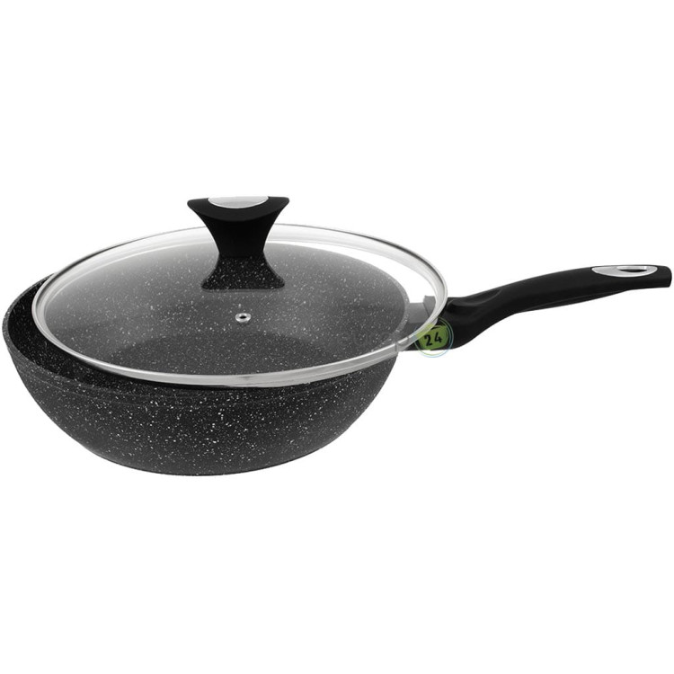 Patelnia głęboka z pokrywką 24 cm średnia Krisberg KR 2679 powłoka marmurkowa indukcyjna gaz
