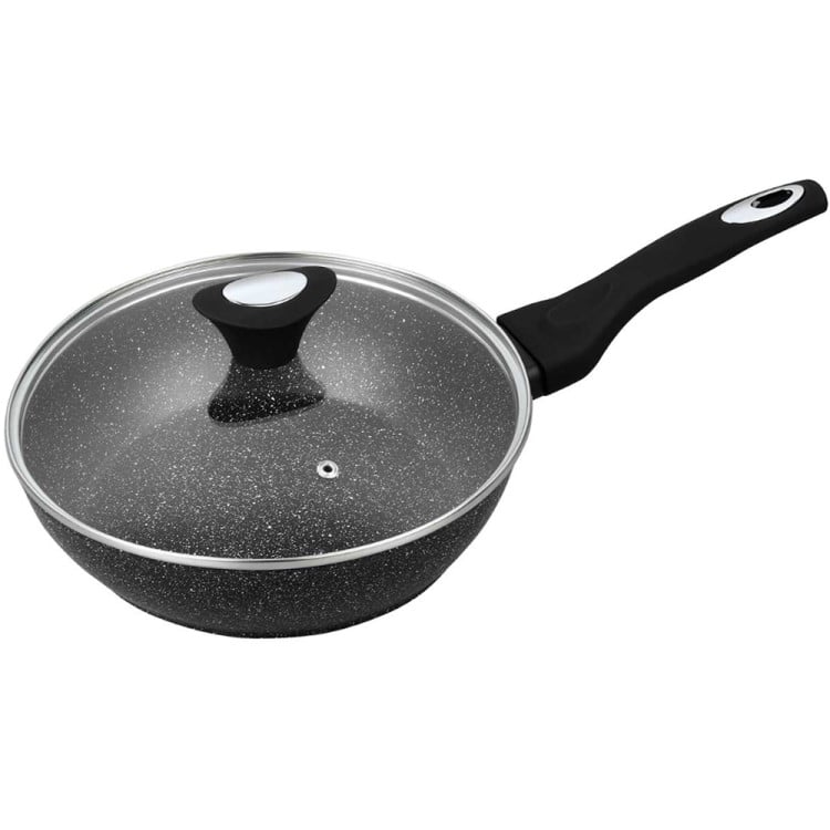 Patelnia głęboka z pokrywką 30 cm duża Krisberg KR 2682 powłoka marmurkowa indukcyjna gaz