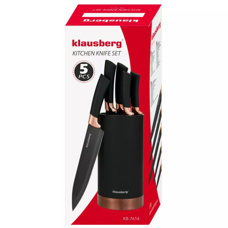 Noże kuchenne czarne z powłoką marmurową zestaw 6 elementowy w bloku Klausberg KB 7614