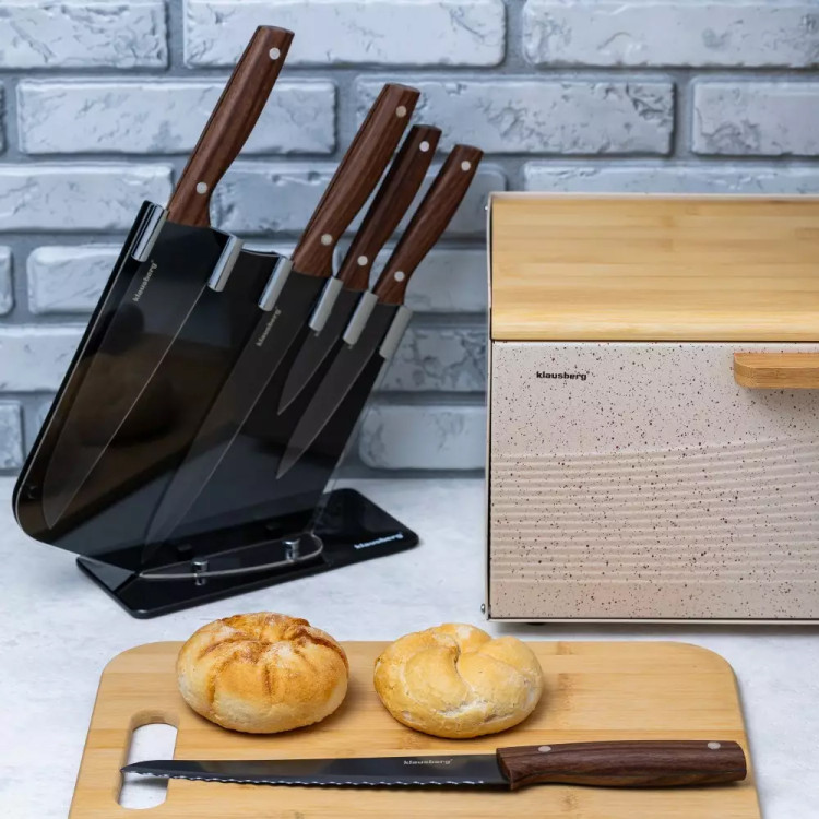 Noże kuchenne z powłoką marmurową zestaw 6 elementowy w stojaku Klausberg KB 7616