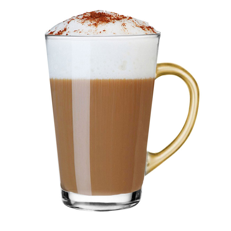 Szklanki ze złotym uchem 300 ml Glasmark Iwo do herbaty kawy latte macchiato komplet 6 sztuk z długimi łyżeczkami