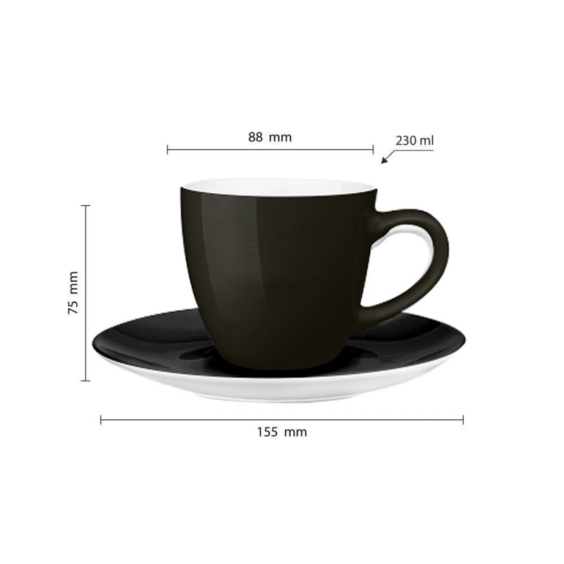 Serwis kawowy czarny na 6 osób Glasmark Bruno 230 ml zestaw 6 filiżanek ze spodkami