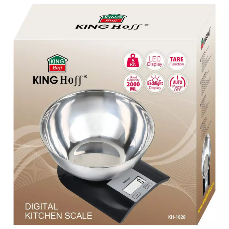 Elektroniczna waga kuchenna z stalowa miską 2 L Kinghoff KH 1828 do 5kg dokładność do 1g