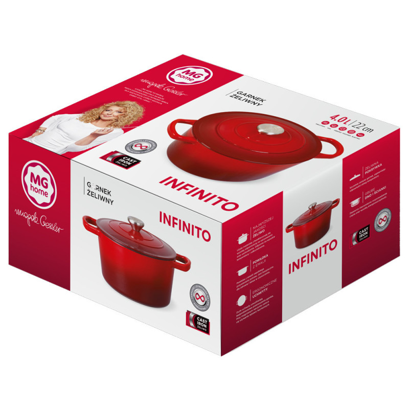 Garnek żeliwny emaliowany 2.1 L MG Home Infinito kociołek czerwony 20 cm