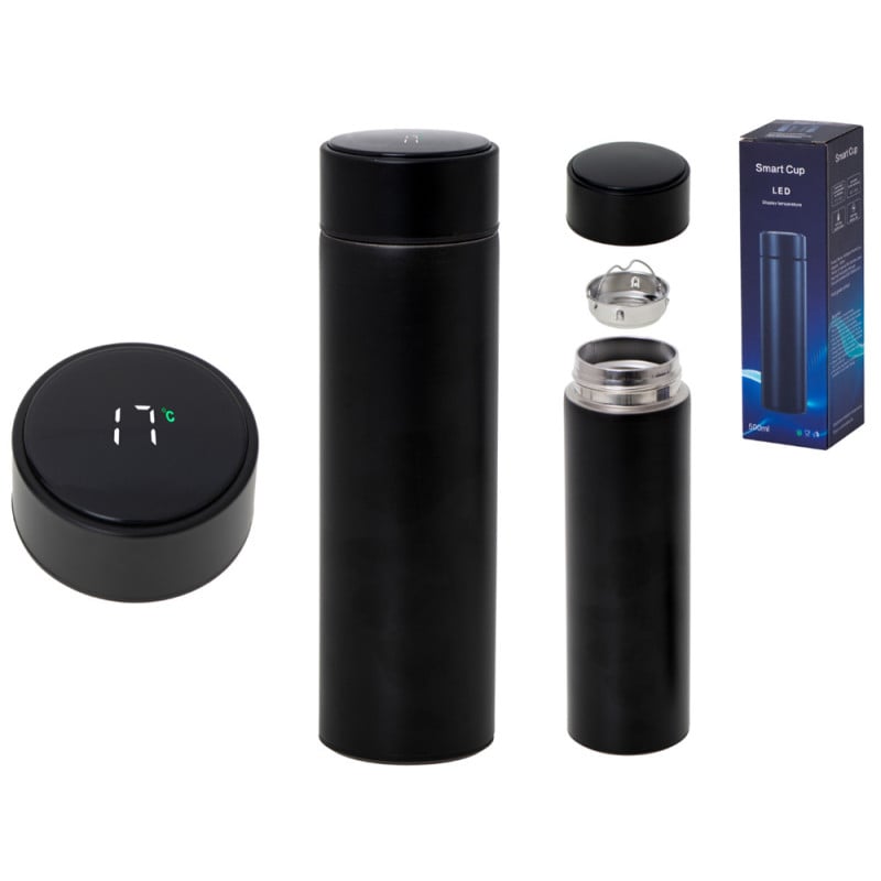 Kubek termiczny 500 ml z wyświetlaczem temperatury LED termos stalowy czarny Elitehoff Smart Cup 2206