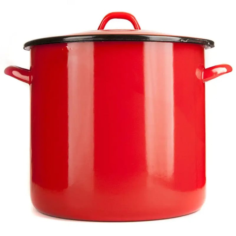 Garnek emaliowany czerwony 15 L prosty duży kociołek z pokrywką 28 cm Tragar