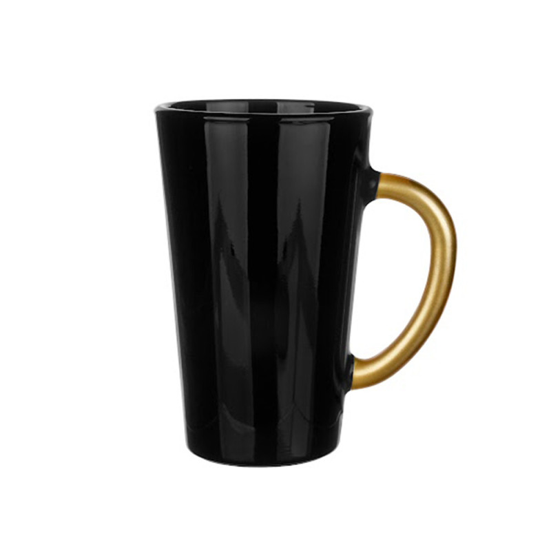 Szklanki czarne ze złotym uchem 300 ml Glasmark Iwo do herbaty kawy latte macchiato komplet 6 sztuk