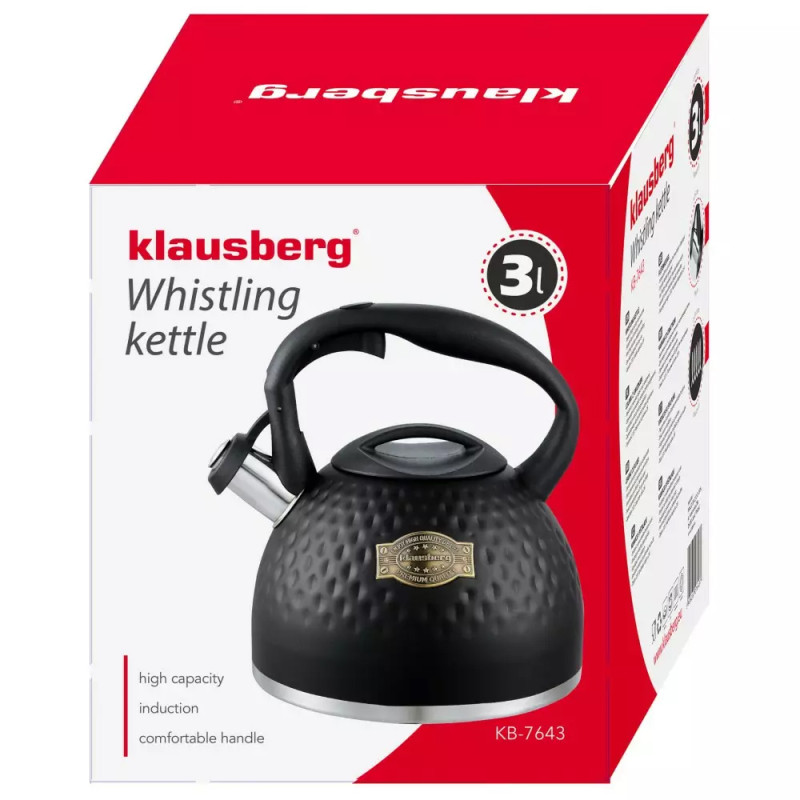 Czajnik tradycyjny stalowy 3 L czarny Klausberg KB 7643 indukcja gaz