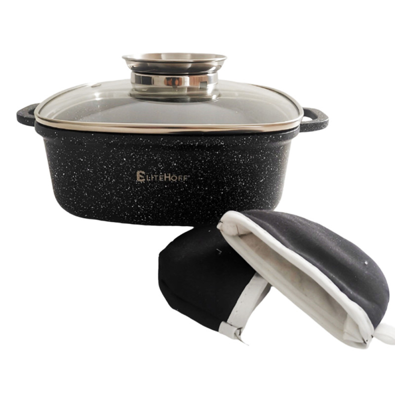 Garnek marmurowy 2.5 L mały brytfanna 20 cm Elitehoff E-7017 czarny marmurek