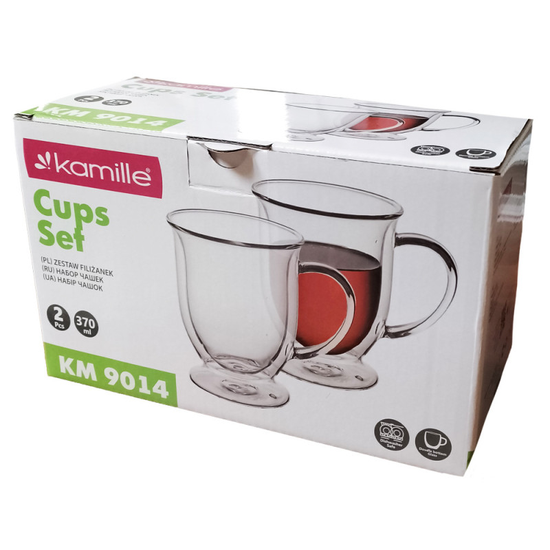 Szklanki termiczne z uchem Kubas 370 ml do kawy latte komplet 2 szt Kamille 9014