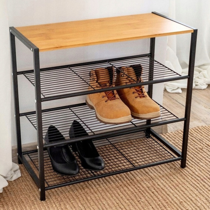 Półka na buty 80x30x56 cm metalowa czarna 4-poziomowa regał Burnbeste BR 3426