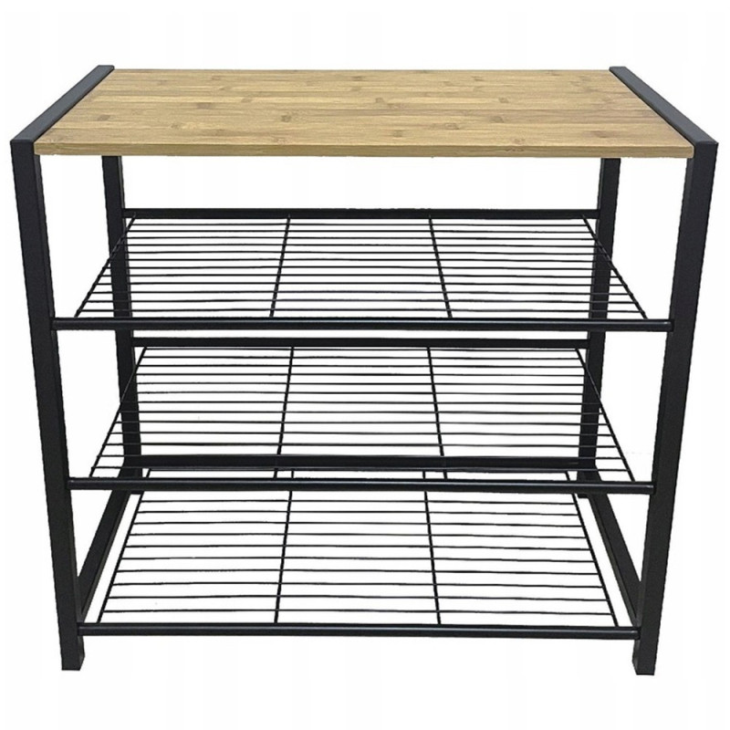 Półka na buty 80x30x56 cm metalowa czarna 4-poziomowa regał Burnbeste BR 3426