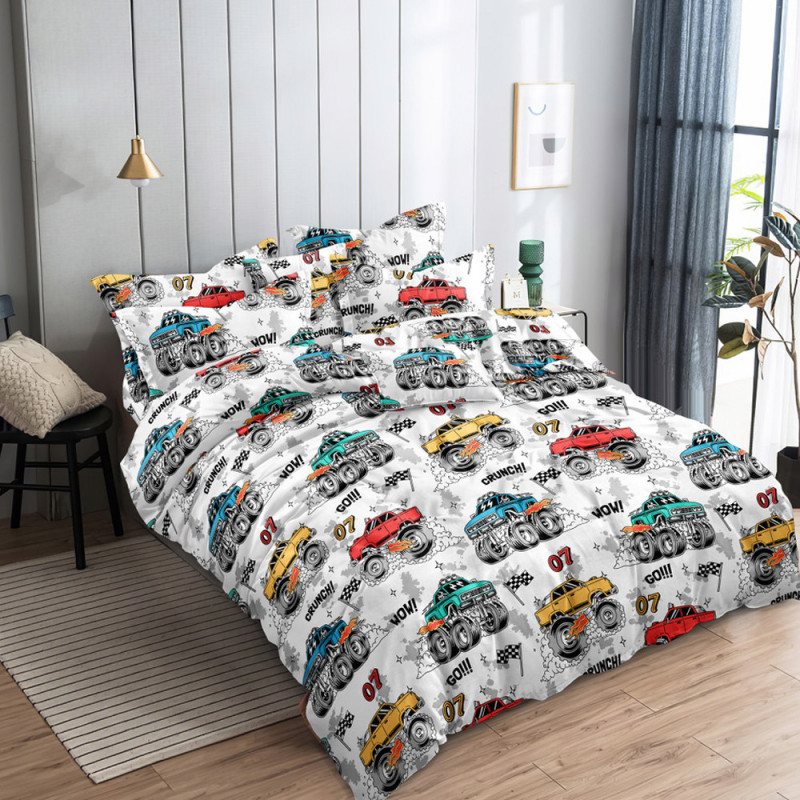 Pościel dla chłopca 140x200 bawełna satynowa Cotton World gruba 2 części 2510 monster truck