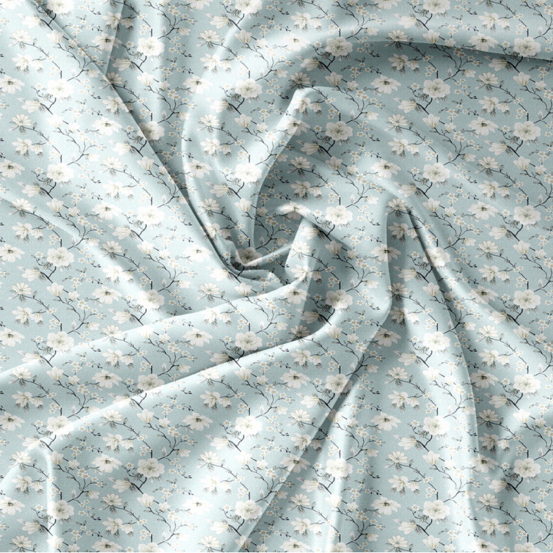 Pościel 160x200 bawełna satynowa Cotton World gruba 3 części 2436 niebieska w białe kwiaty