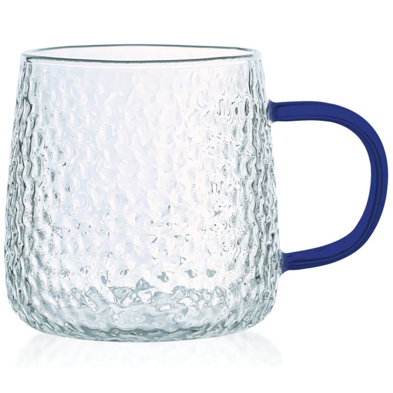Szklanki z granatowym uchem do ciepłych napojów 350 ml MG Home Deco zestaw 4 szklanek