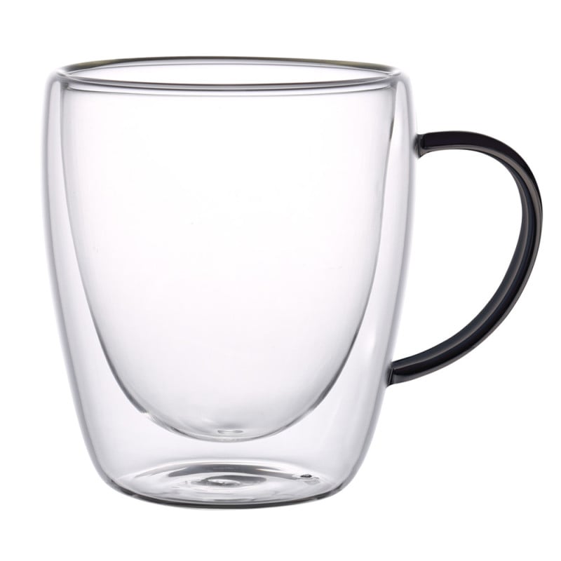 Szklanki termiczne z czarnym uchem Renza 300 ml do kawy latte komplet 2 szt MGHOME