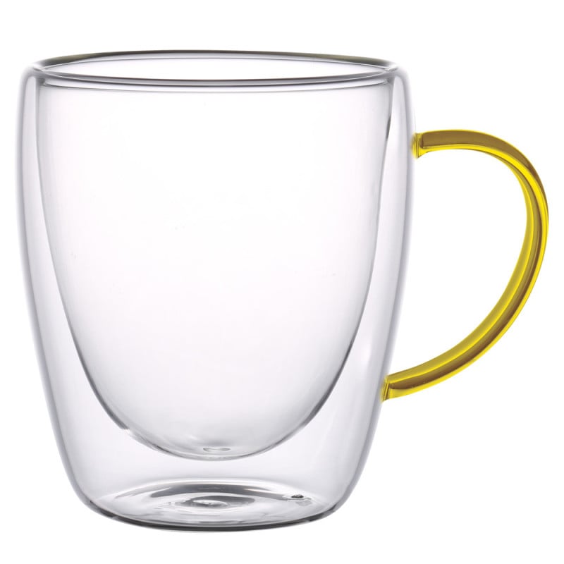 Szklanki termiczne ze złotym uchem Renza 300 ml do kawy latte komplet 2 szt MGHOME