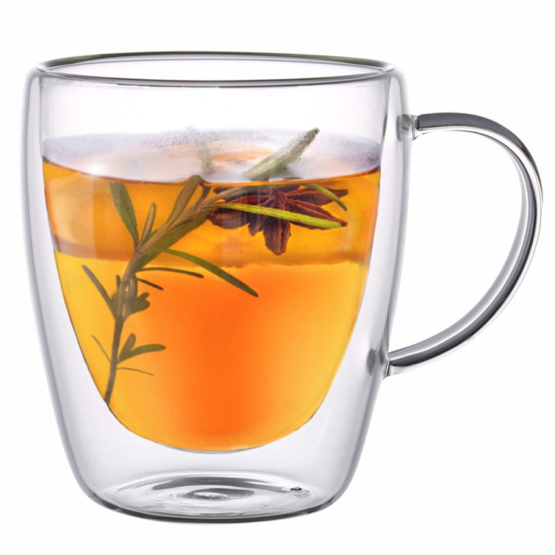Szklanki termiczne z białym uchem Renza 300 ml do kawy latte komplet 2 szt MGHOME