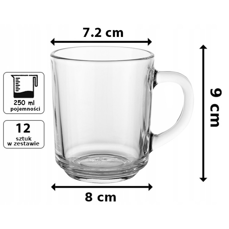 Kubek przezroczysty szklanka Florina Standard 250 ml zestaw 12 szklanek do kawy herbaty