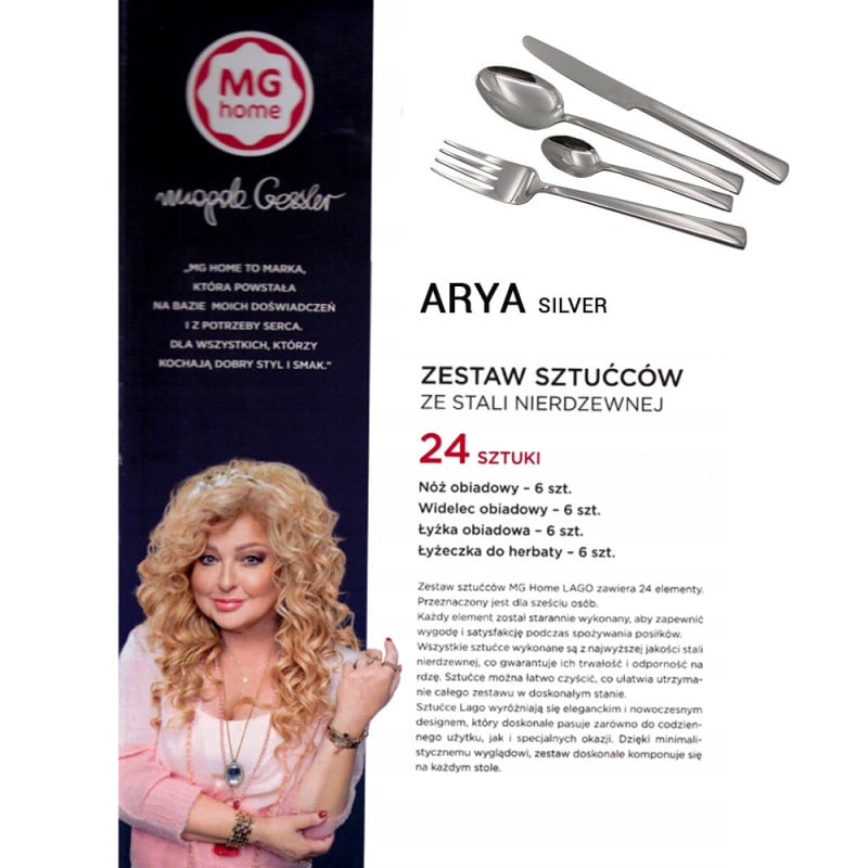 Zestaw sztućców Arya Silver na 6 osób ze stali nierdzewnej 24 sztuki MG Home 7105023137