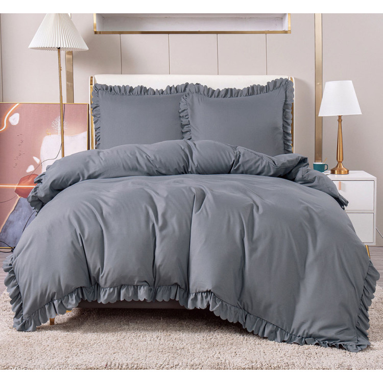 Pościel z falbanką 160x200 mikrofibra Cotton World 3 części 2596 szara