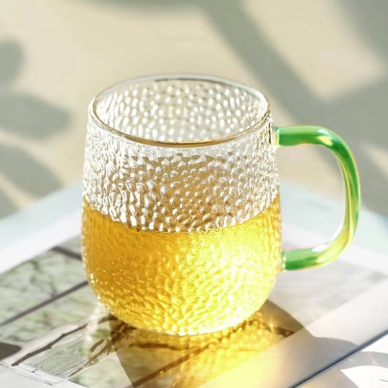 Szklanki z zielonym uchem do kawy herbaty 350 ml MG Home Deco zestaw 4 szklanek