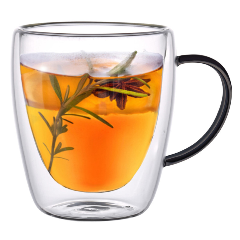 Szklanki termiczne z czarnym uchem zestaw 6 sztuk Renza 300 ml do kawy latte herbarty MG HOME