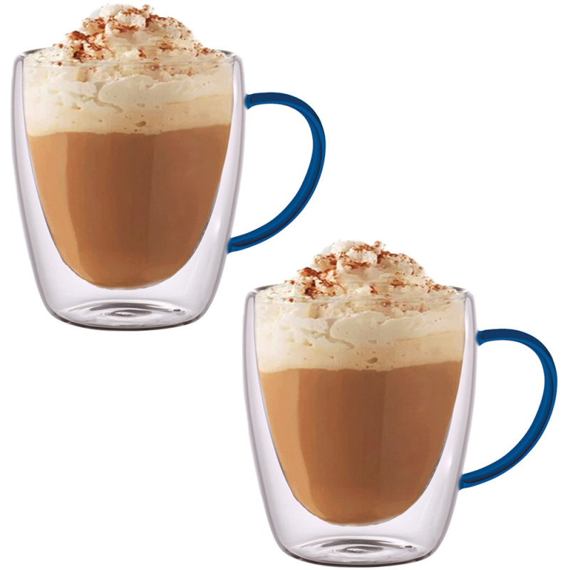 Szklanki termiczne z granatowym uchem zestaw 6 sztuk Renza 300 ml do kawy latte herbaty MG HOME