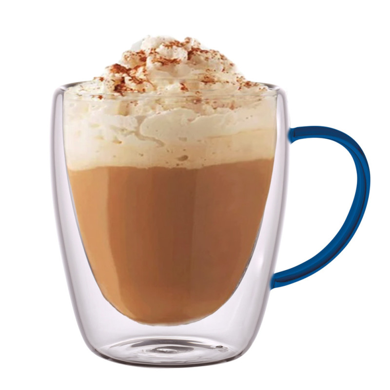 Szklanki termiczne z granatowym uchem zestaw 6 sztuk Renza 300 ml do kawy latte herbaty MG HOME