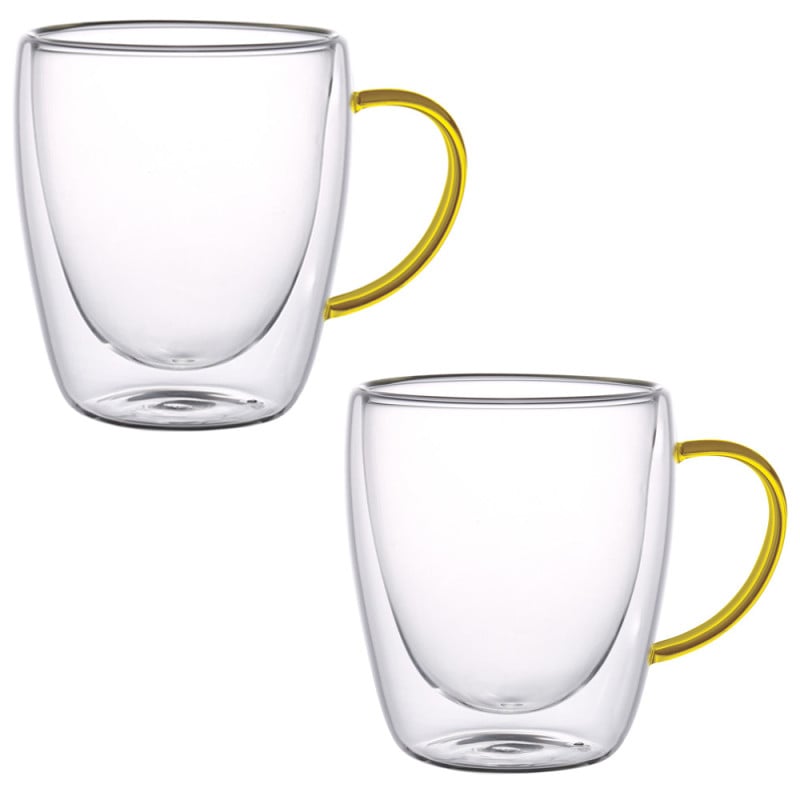 Szklanki termiczne ze złotym uchem zestaw 6 sztuk Renza 300 ml do kawy latte herbaty MGHOME