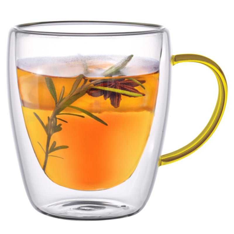 Szklanki termiczne ze złotym uchem zestaw 6 sztuk Renza 300 ml do kawy latte herbaty MGHOME