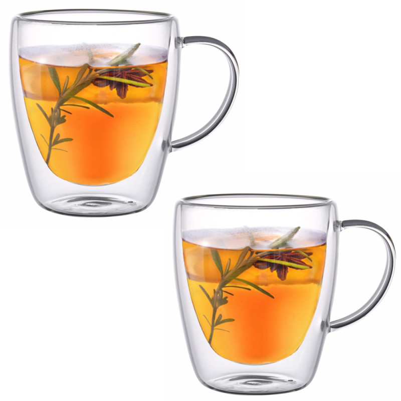 Szklanki termiczne z białym uchem zestaw 6 sztuk Renza 300 ml do kawy latte herbaty MGHOME