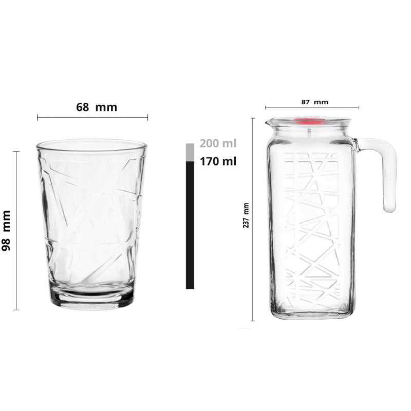 Zestaw dzbanek 1 L i 6 szklanek 170 ml komplet szklany Glasmark