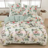 Pościel 160x200 bawełna satynowa dwustronna  GierekHoff gruba 3 części GH 3008 zielona w kwiaty