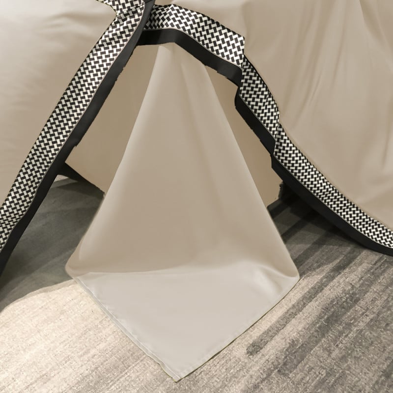 Pościel 200x220 luksusowa z falbanką w kratkę Cotton World gruba 3 części 2676 cappucino