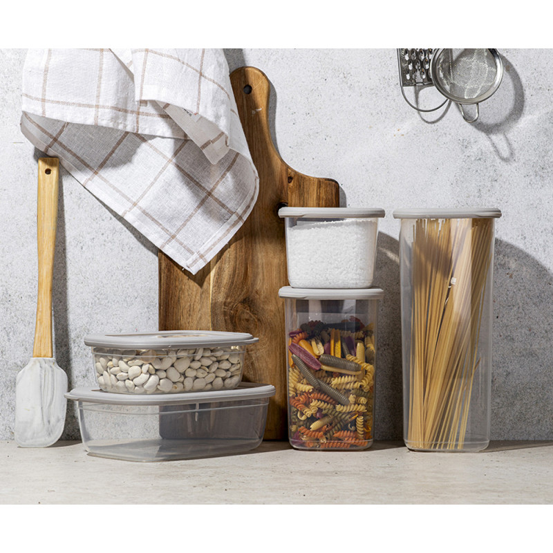Pojemnik do żywności kwadratowy 1200 ml przezroczysty z szczelną szarą pokrywką Florina Foodie 4P 1035