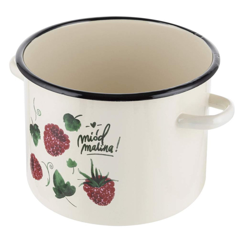 Garnek emaliowany kremowy 6 L prosty 22 cm Malina Emalia Pleszew