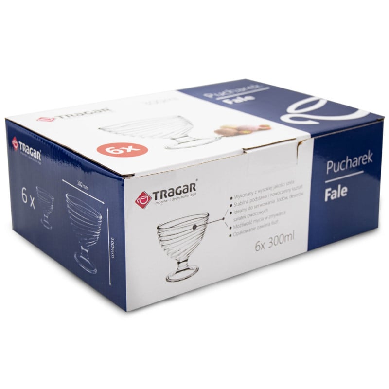 Pucharki do lodów 300 ml szklane komplet 6 sztuk Fale Tragar