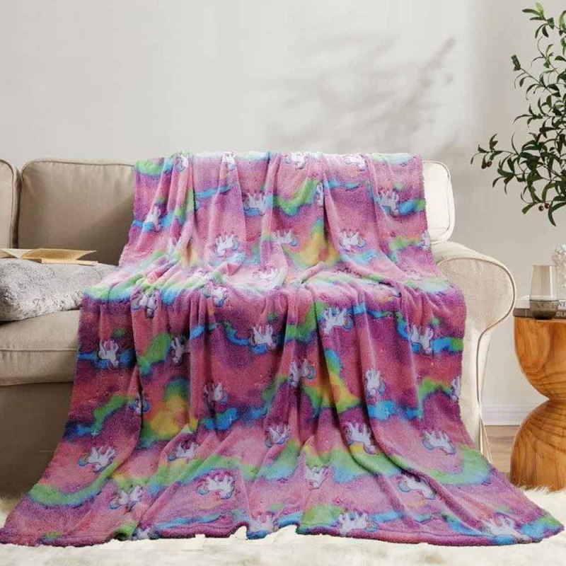 Koc świecący w ciemności 150x200 cm pled z mikrofibry dla dzieci jednorożec Cotton World
