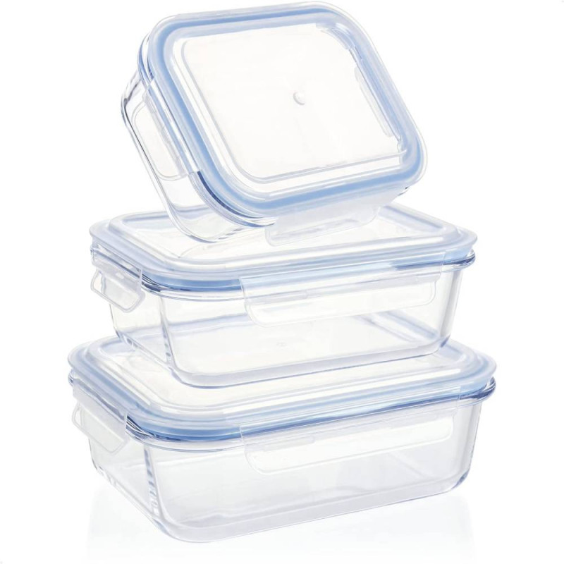Zestaw 3 pojemników szklanych lunchbox MG Home Cucina 1500/1000/400 ml żaroodporne