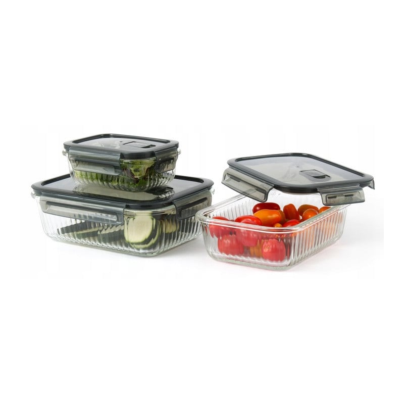 Zestaw 3 pojemników szklanych lunchbox MG Home Cucina 1500/1000/400 ml żaroodporne