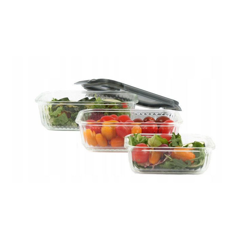 Zestaw 3 pojemników szklanych lunchbox MG Home Cucina 1500/1000/400 ml żaroodporne