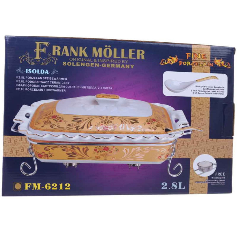 Podgrzewacz ceramiczny do potraw 2.8 L naczynie żaroodporne z łyżką prostokątne złote Frank Moller FM 6212