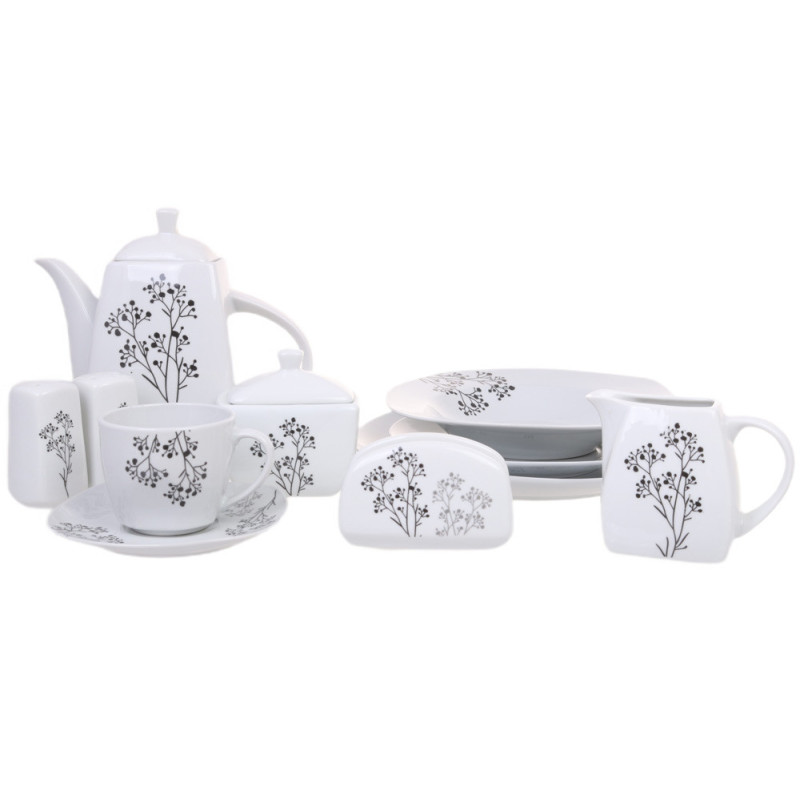 Serwis obiadowy porcelana 38 elementów komplet na 6 osób biały z serwisem kawowym + dodatki Violet VC 229