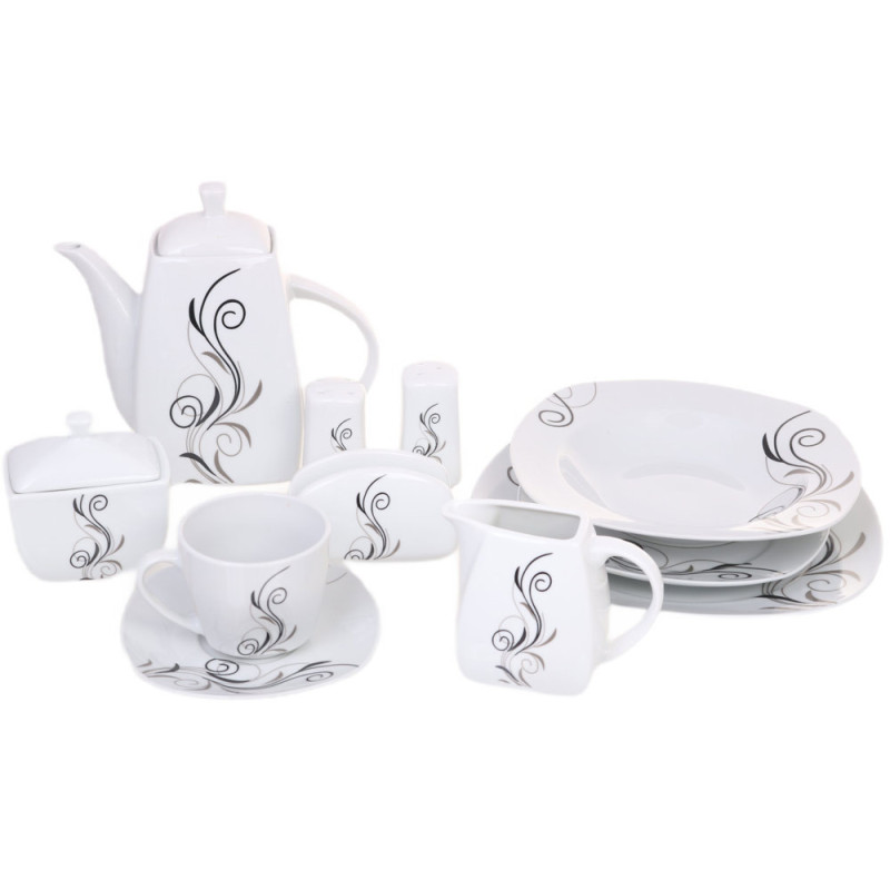 Serwis obiadowy porcelana 38 elementów komplet na 6 osób biały z serwisem kawowym + dodatki Violet VC 442