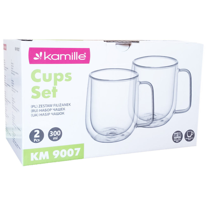 Szklanki termiczne 300 ml komplet 6 sztuk z podwójnymi ściankami filiżanki Kamille 9007