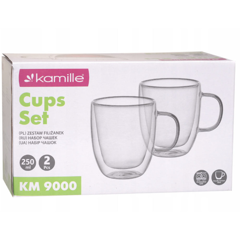 Szklanki termiczne 250 ml komplet 6 sztuk z podwójnymi ściankami do kawy herbaty Kamille 9000