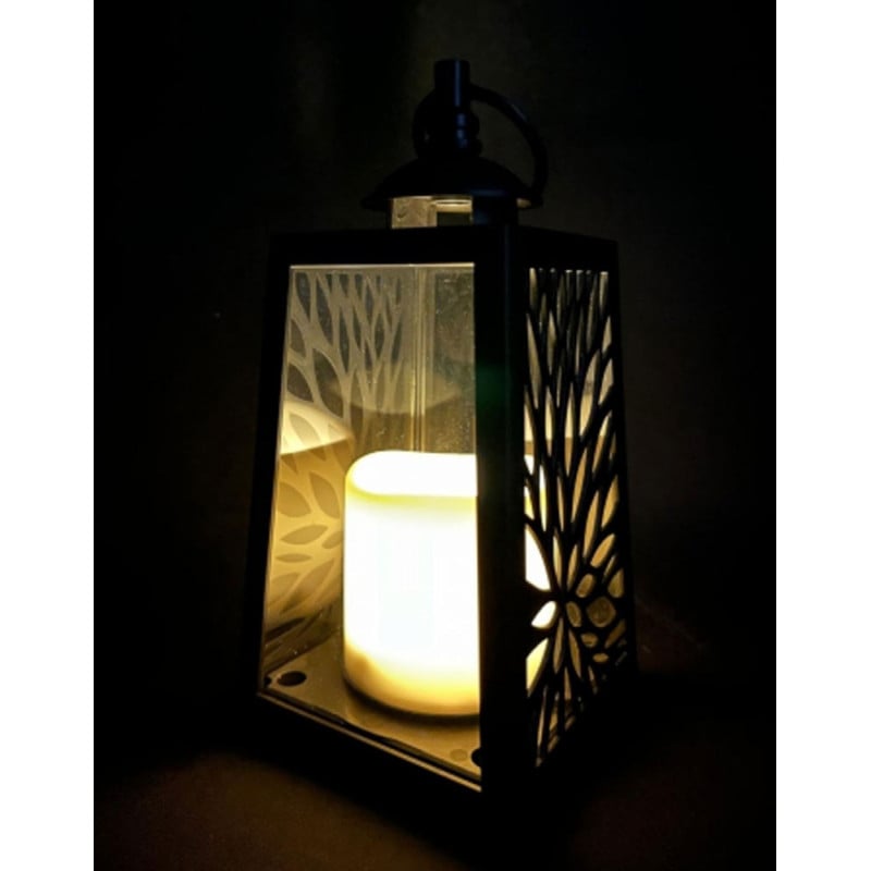 Lampion dekoracyjny biały z przeszklonymi ściankami 10x10x19 cm latarenka ażurowa mała znicz