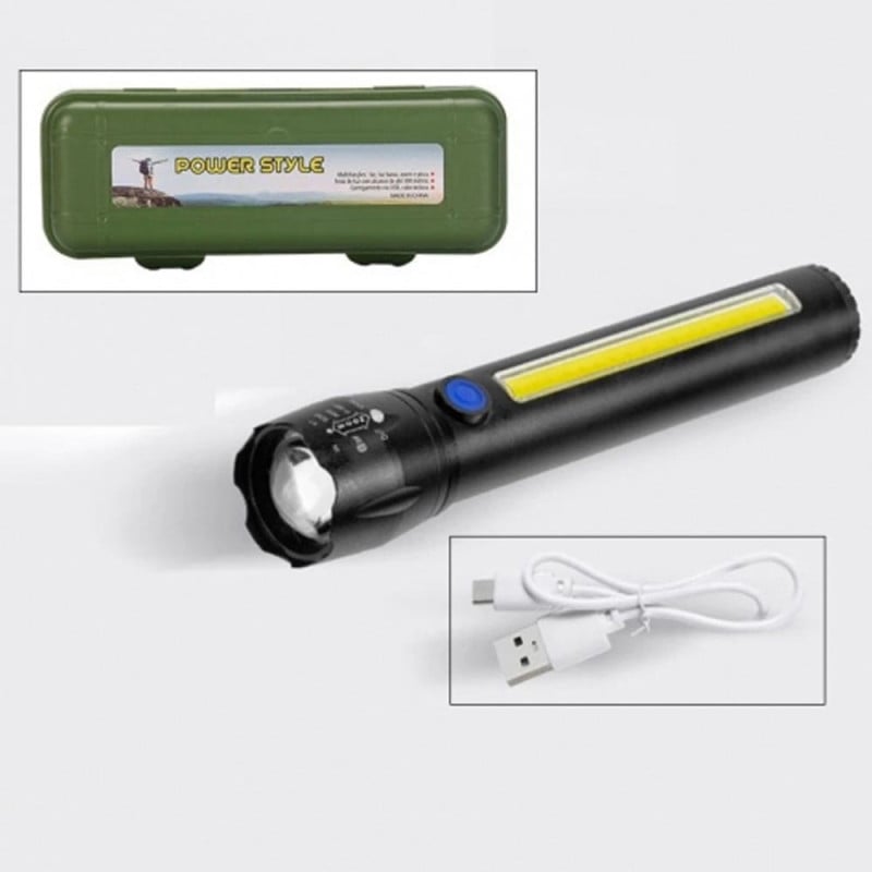 Latarka taktyczna LED ładowanie USB latarka w pudełku A 3611 COB ZOOM T6