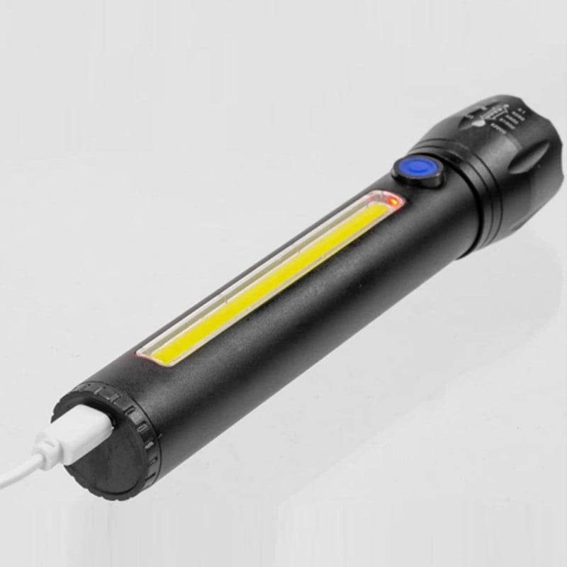 Latarka taktyczna LED ładowanie USB latarka w pudełku A 3611 COB ZOOM T6